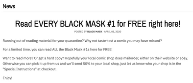 Read EVERY BLACK MASK #1 for FREE right here!